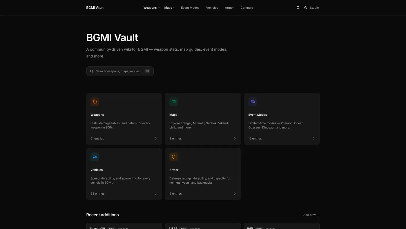 BGMI Vault game wiki interface