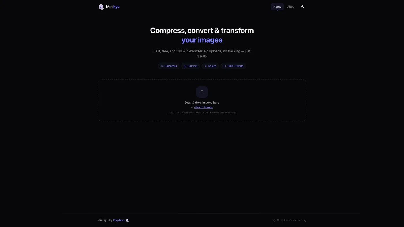 Minikyu browser image compressor interface