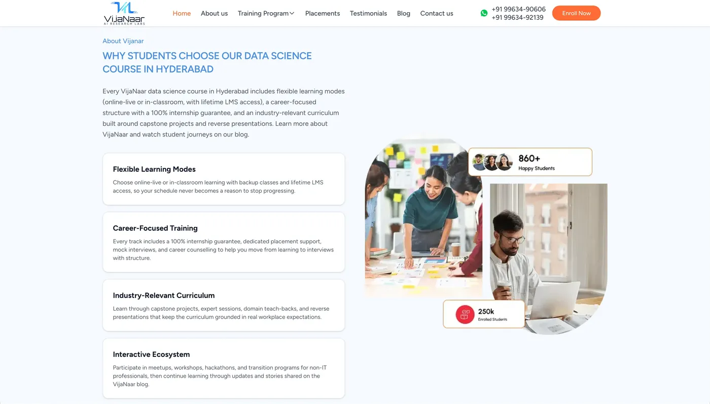 VijaNaar AI Research Labs landing page with demo booking form